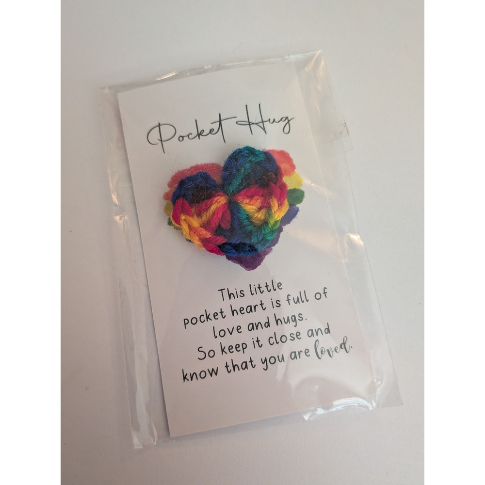 Handmade Crochet Rainbow Heart Pocket Hug Token Sentimental Gift Keepsake